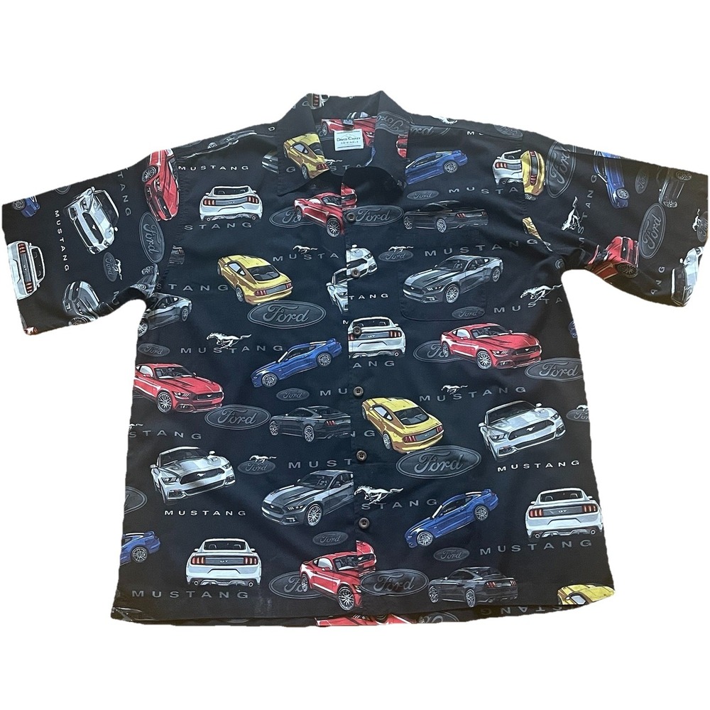 Ford Mustang 50th Anniversary Mens 2XL Black Button Up Shirt David Carey RN93194